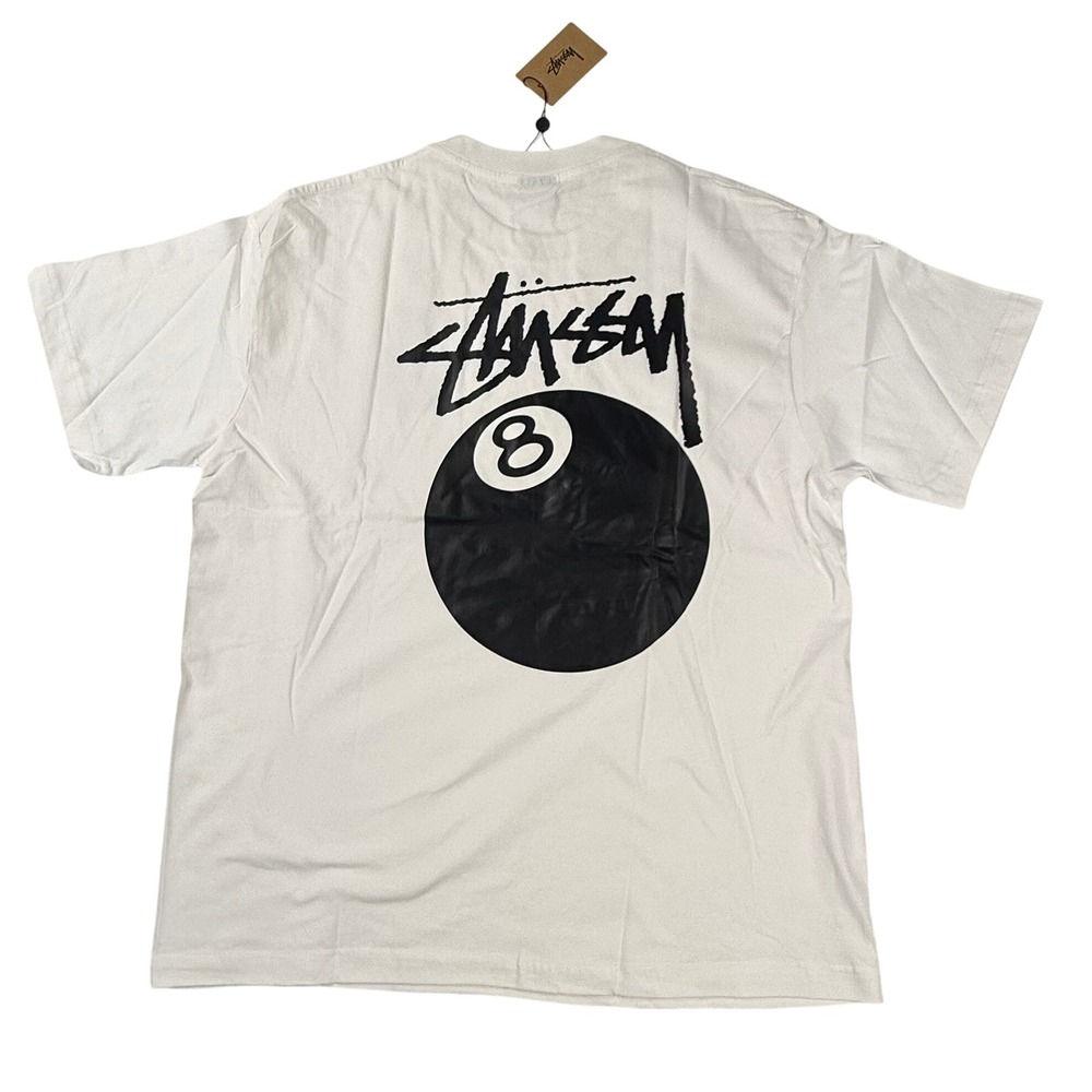 Stussy 8 Ball Pigment Dyed Tee White XL Streetwear Graphic T-Shirt 1905022